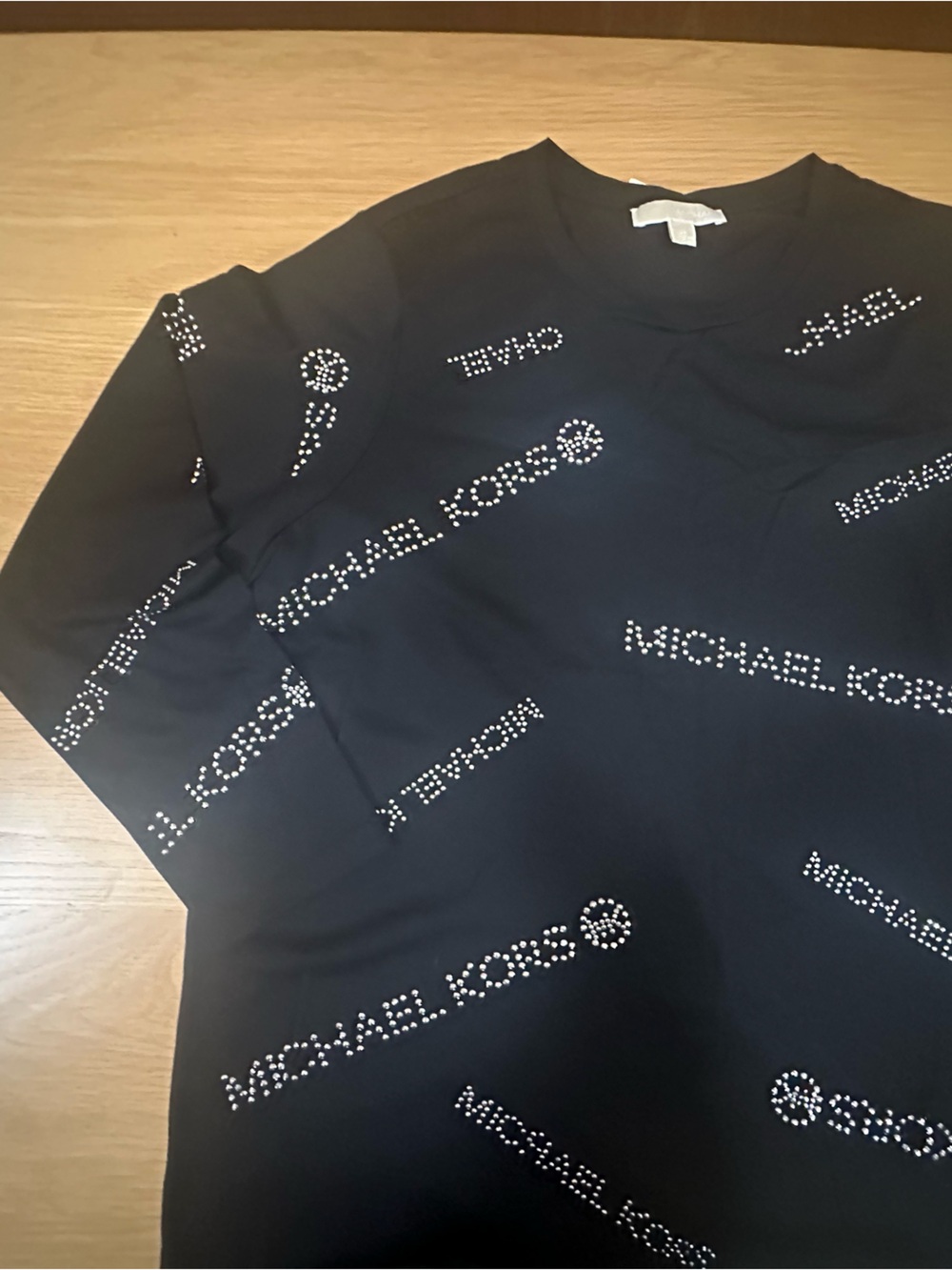 Michael Kors Black Long Sleeve Tee with Silver Stud Logo Accents
